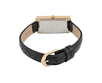 Peugeot Women's 35x20mm Crystal Bezel Watch with Glossy Black Leather Strap
