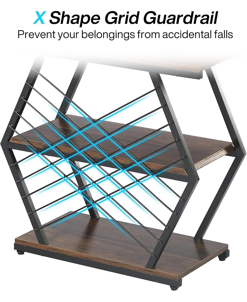 Tribesigns End Table Set of 2, Industrial Side Table with 3 Storage Shelves, Wood Sofa Side Table with Geometric Metal Frame, Bedside Table for Living