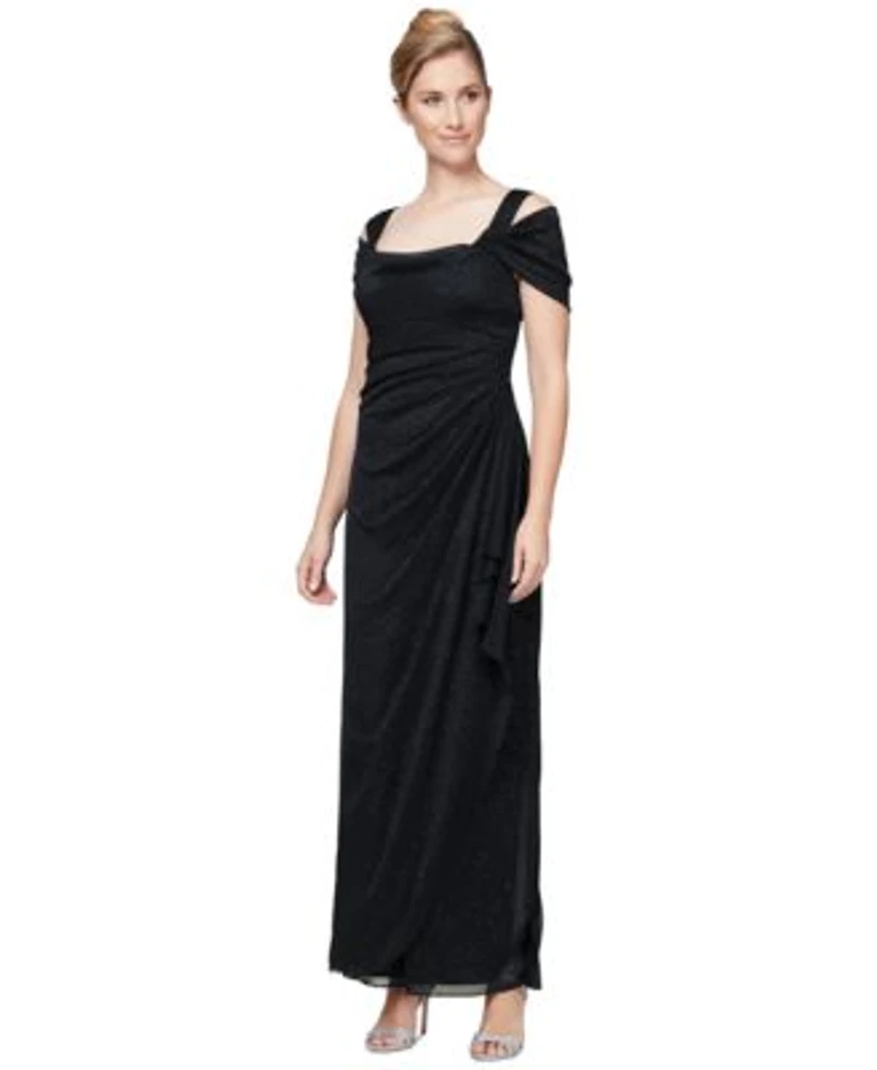 Alex S Cold Shoulder Draped Metallic Gown 4p 18