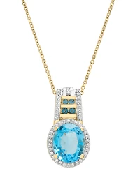 Swiss Blue Topaz (3-1/5 ct. t.w.), London Blue Topaz (1/6 ct. t.w.) & Diamond (1/5 ct. t.w.) Pendant Necklace in 14k Gold, 18" + 2" extender