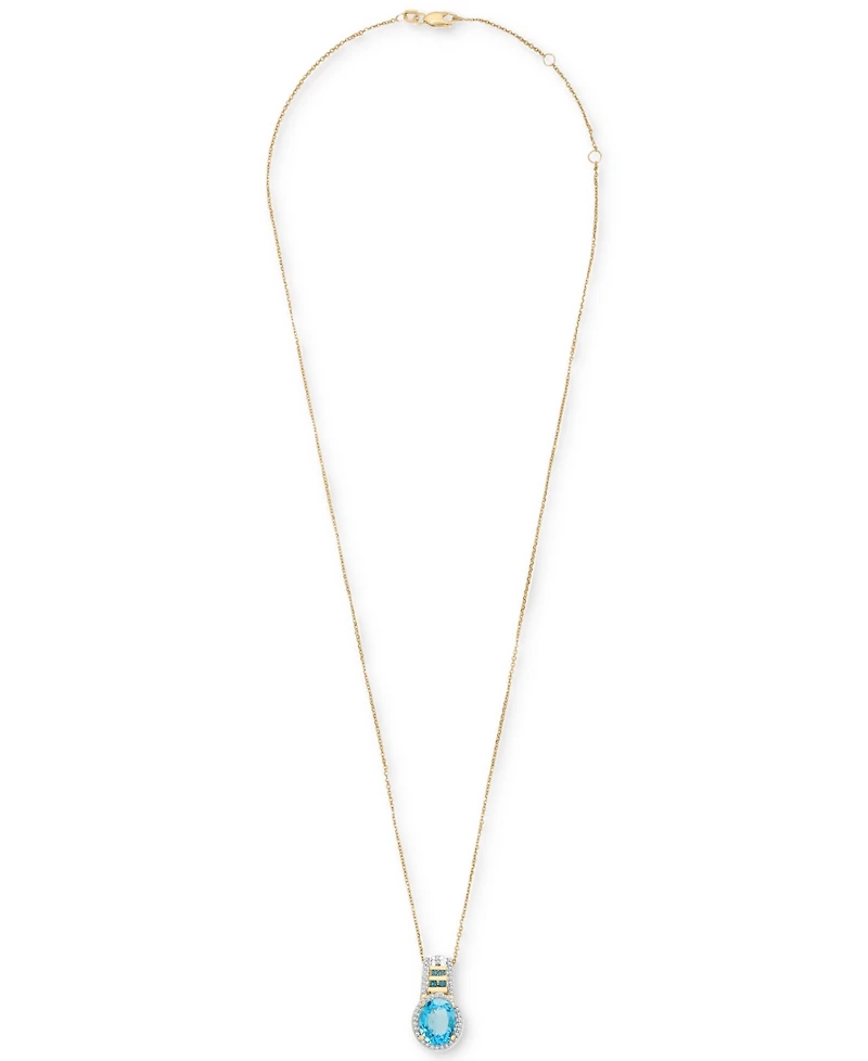 Swiss Blue Topaz (3-1/5 ct. t.w.), London Blue Topaz (1/6 ct. t.w.) & Diamond (1/5 ct. t.w.) Pendant Necklace in 14k Gold, 18" + 2" extender