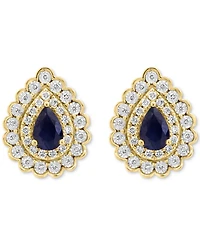 Effy Sapphire (7/8 ct. t.w.) & Diamond (3/8 ct. t.w.) Double Halo Pear Stud Earrings in 14k Two Tone Gold