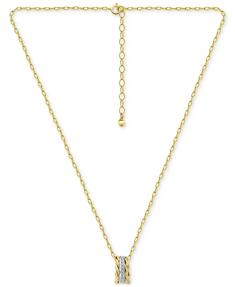 Giani Bernini Cubic Zirconia & Rope Triple Ring Pendant Necklace in Sterling Silver & 18k Gold-Plate, 16" + 2" extender, Exclusively at Macy's