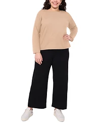 Vince Camuto Plus Size Crewneck Rolled-Edge Long-Sleeve Top