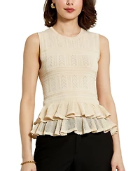 Mac Duggal Women's Sleeveless High Neck Knit Top With Ruffle Hem