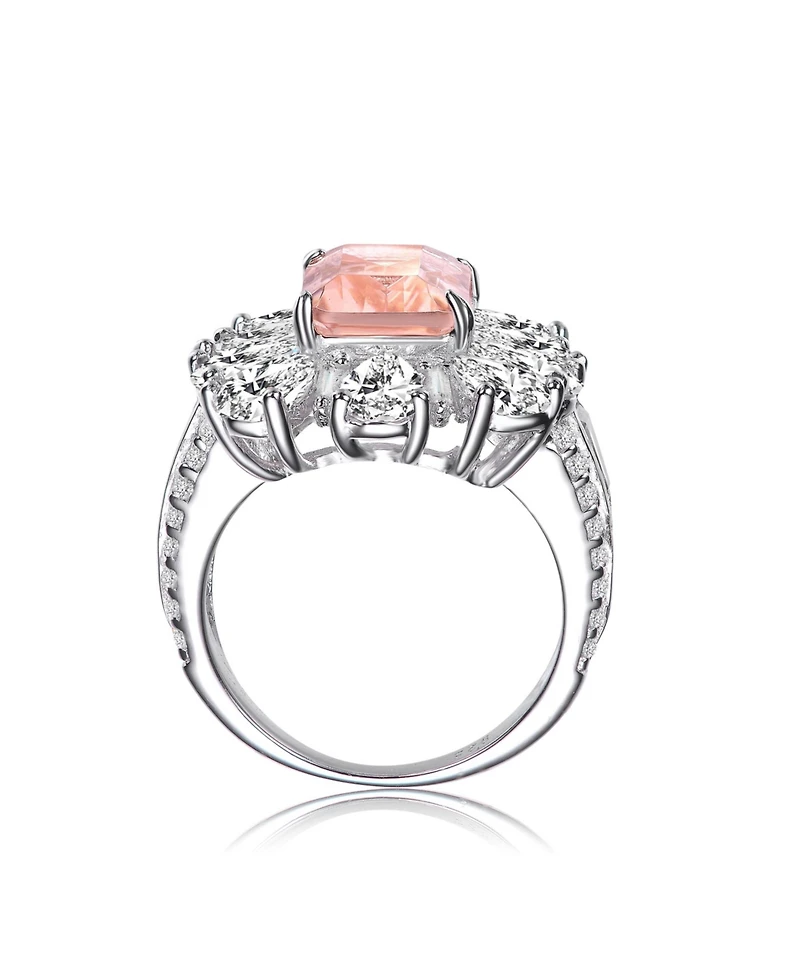Sterling Silver White Gold Plated Cut Cubic Zirconia Cocktail Ring