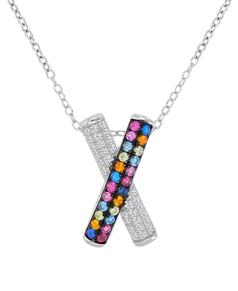 Macy's White and Multi-Color Cubic Zirconia Crisscross Pendant Necklace in Sterling Silver