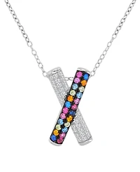 Macy's White and Multi-Color Cubic Zirconia Crisscross Pendant Necklace in Sterling Silver