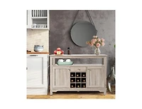 Kitchen Buffet Cabinet with Wine Rack – Wood Storage Sideboard with Open Shelf for Dishes and Bottles