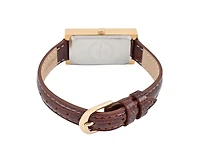 Women's 35x20mm Crystal Bezel Watch with Glossy Brown Leather Strap