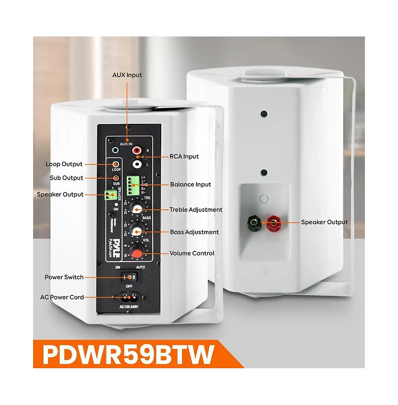 Pyle 5.25” Bluetooth Wireless Wall Mountable Speaker System with 2-Way Full Range Stereo Sound, 300W Rms