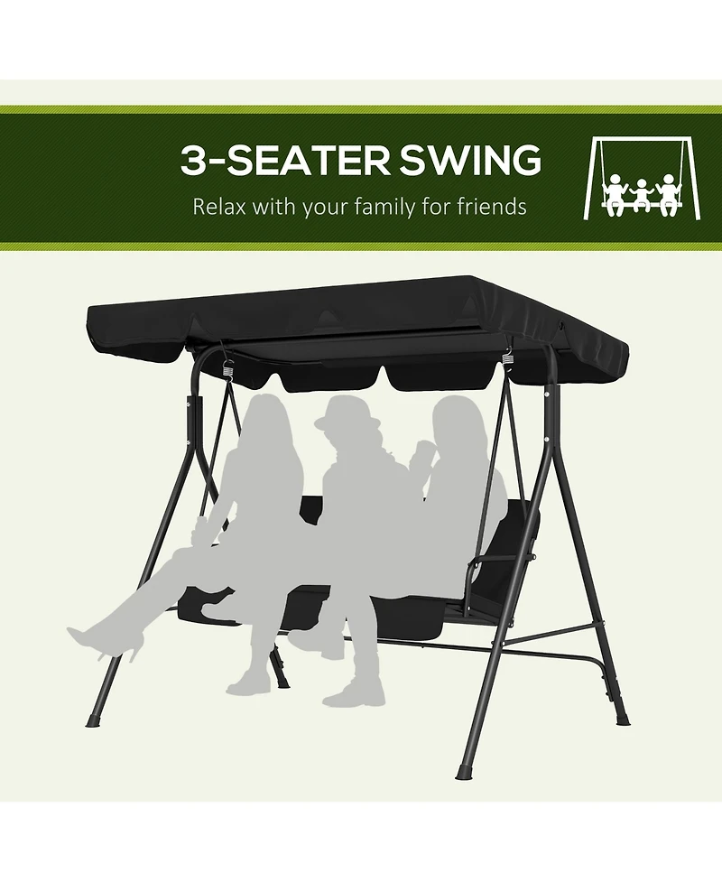 Outsunny 3-Seat Outdoor Patio Swing w/ Canopy & Cushion,