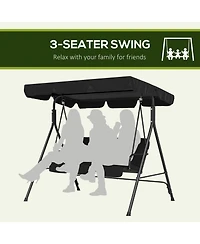 Outsunny 3-Seat Outdoor Patio Swing w/ Canopy & Cushion,