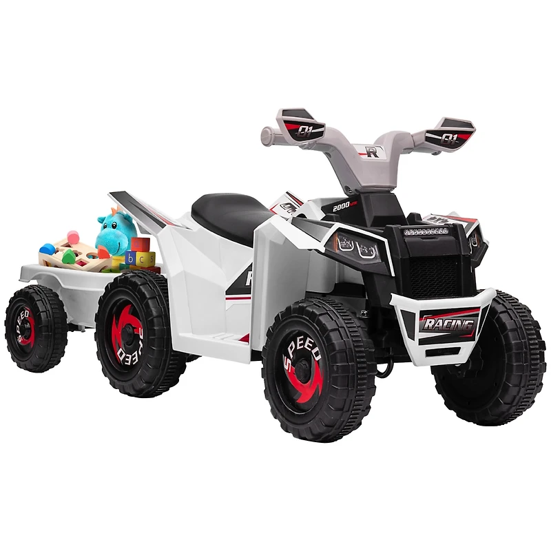 Aosom Kids Atv Quad Car with Back Trailer,