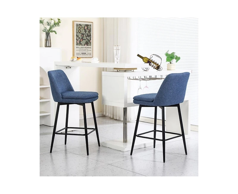 Set of 2 Swivel Counter Height Stools, 25.6" Upholstered Kitchen Island Chairs with Metal Legs & 360° Rotation-The Pop Home
