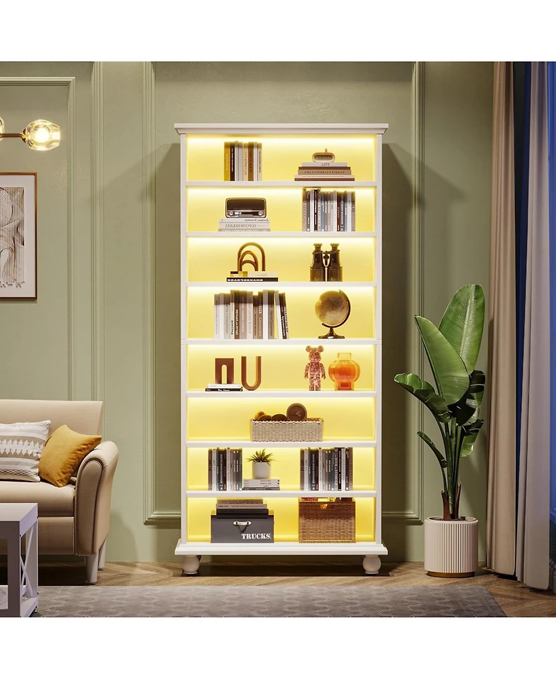 Tribesigns 69-Inch Tall Bookcase with Led Lighting, Modern 9-Tier Freestanding Bookshelf Solid Wood Legs, Wooden Open Display Shelf Organizer for