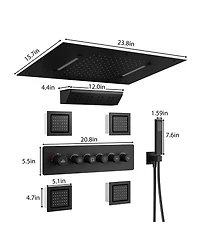 Casainc 5-Function Flush Mount Thermostatic Shower System With Neck Massage Spout and 4 Body Jets