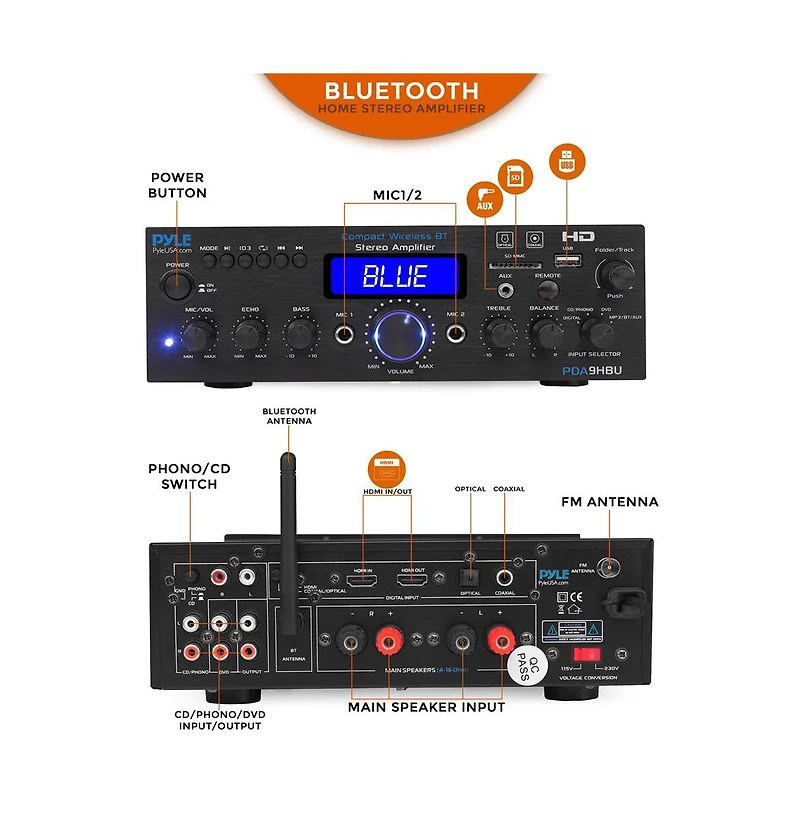 Pyle Compact Wireless Bluetooth Stereo Amplifier