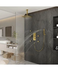 Casainc 3-Function Luxury Ceiling Mount 12 Inch Led Thermostatic Shower System with 6 Body Jets