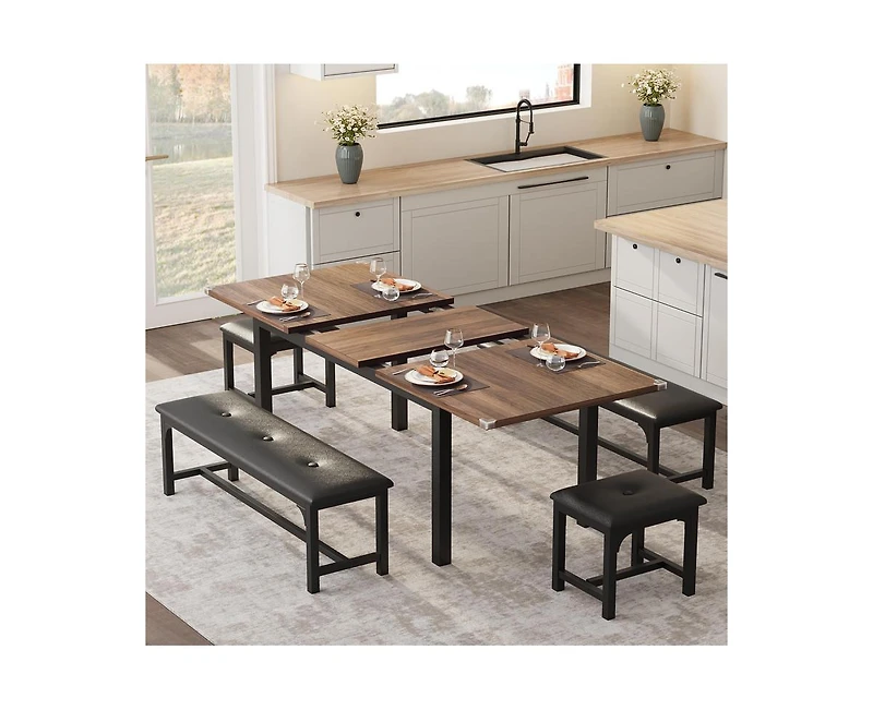 gaomon 5-Piece Dining Table Set for 4-6, 63" Extendable Room 4,Dining 6 with Metal Frame,Kitchen & Chairs