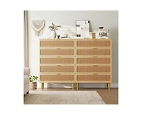 Rattan 5 Drawer Dresser for Bedroom, Tall Dresser with Deep Drawers, Large Chest of Drawers for Closet with Wide Top