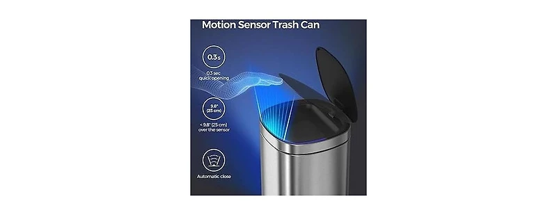 Slickblue Motion Sensor Trash Can with Ozone Sanitizing Button for Odor Control