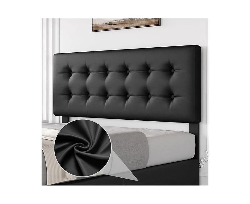gaomon Queen Size Bed Frame with 4 Storage Drawers and Headboard, Faux Leather Upholstered Platform Bed Frame with Wooden Slats Support