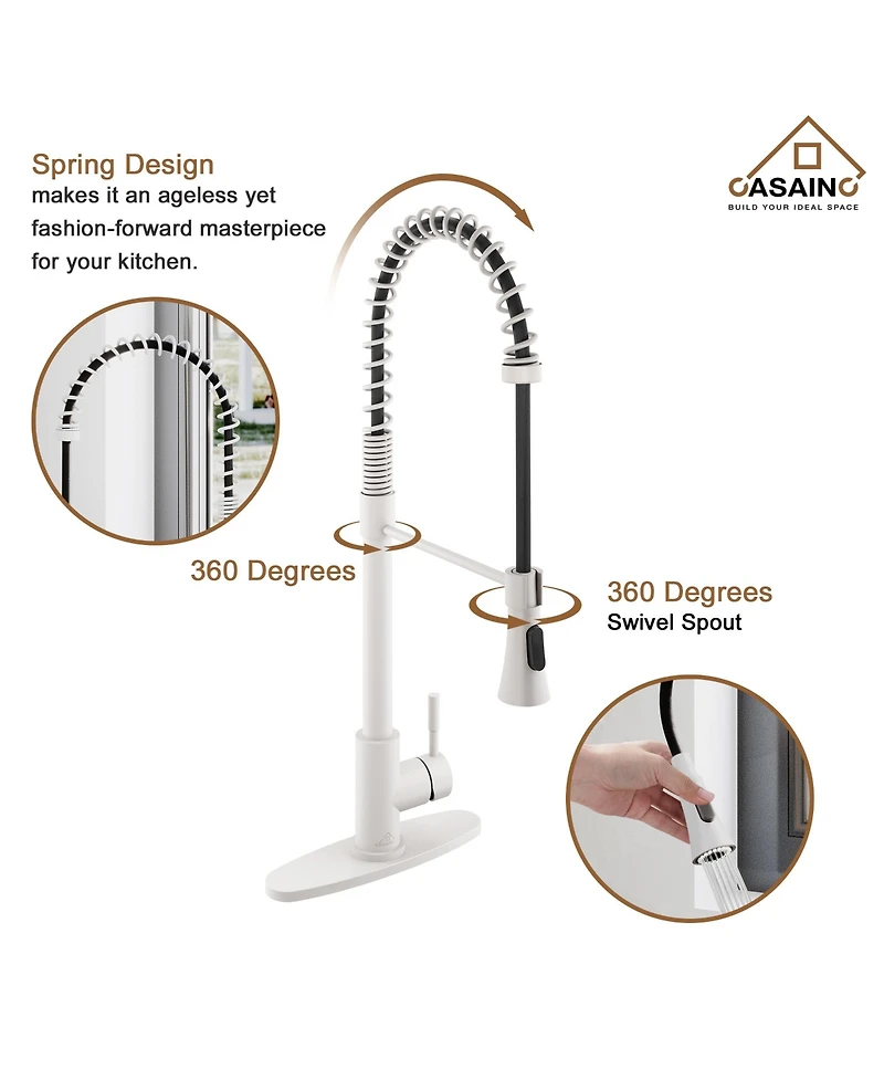 Casainc Spring Pull Down Sprayer Kitchen Faucet with Dual-Function Spray Head and Deck Plate