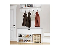 gaomon Shoe Storage Bench with Cushion, Entryway Bench with Lift-Top Storage Box and 2 Tiers Open Shoe Rack, Wooden Shoe Bench for Entryway