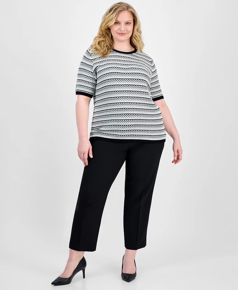 Anne Klein Plus Size Crewneck Short-Sleeve Sweater