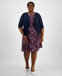 Connected Plus Size Open-Font Jacket & Printed Dress