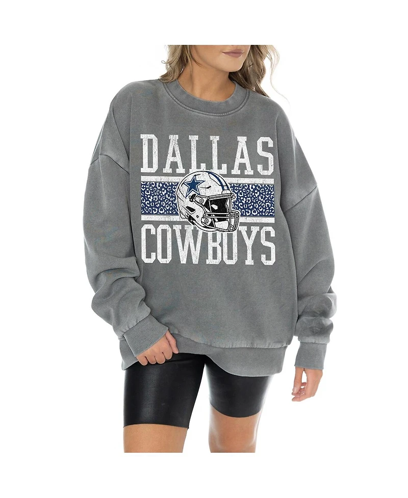 Gameday Couture Women's Gray Dallas Cowboys Vintage Wash Oversized Crewneck Fleece Pullover