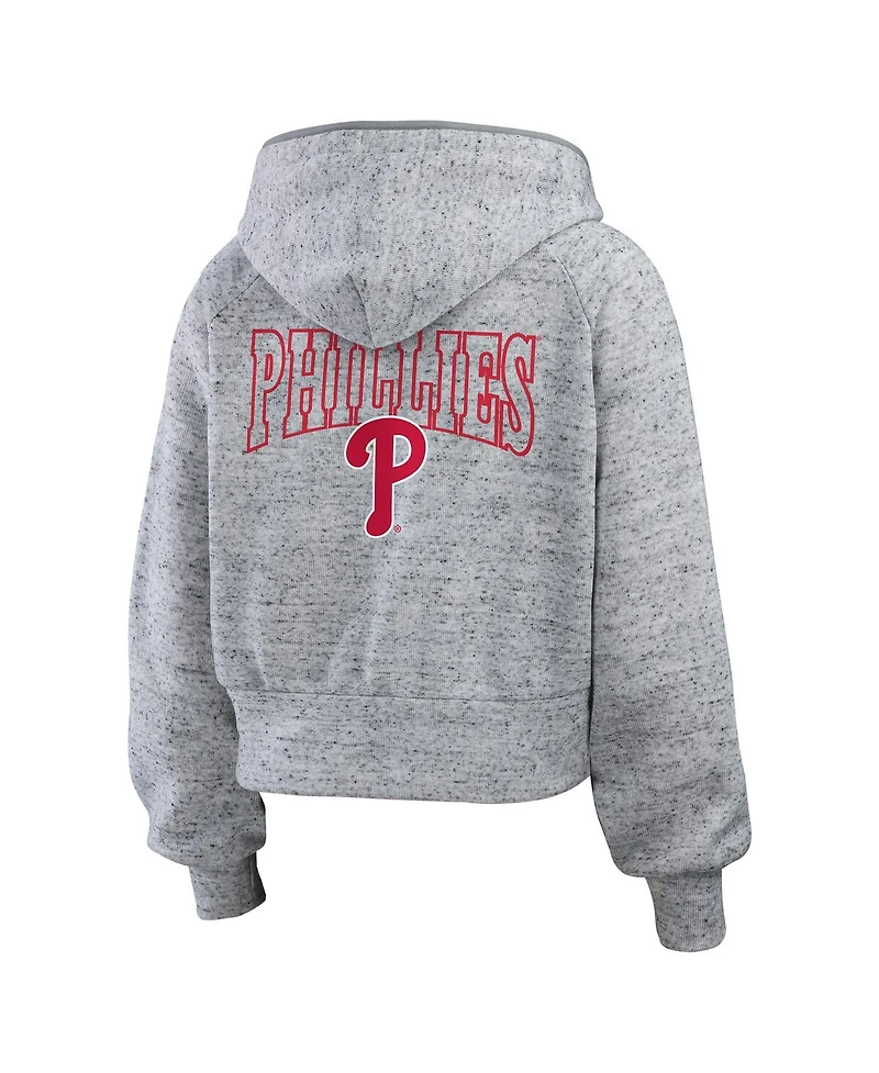 Wear by Erin Andrews Women's Heather Gray Philadelphia Phillies Speckled Fleece Cropped Full-Zip Hoodie