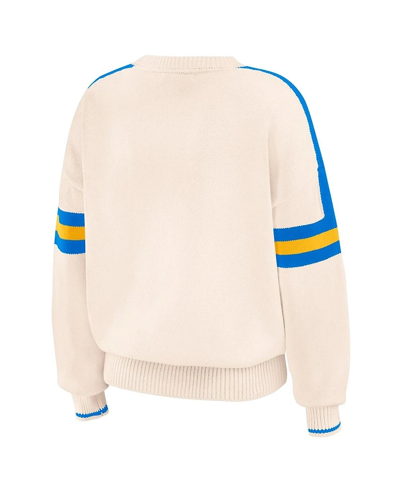 Wear by Erin Andrews Women's Cream Los Angeles Chargers Stripe Pullover Sweater