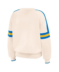 Wear by Erin Andrews Women's Cream Los Angeles Chargers Stripe Pullover Sweater