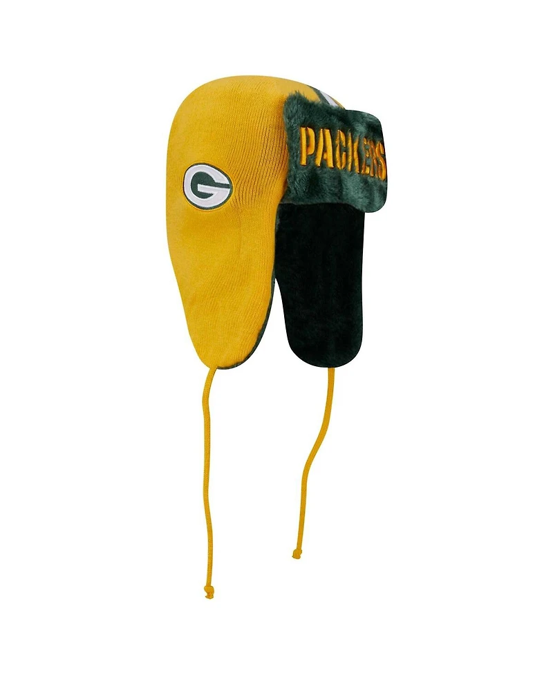 New Era Men's Gold Green Bay Packers Helmet Head Trapper Knit Hat