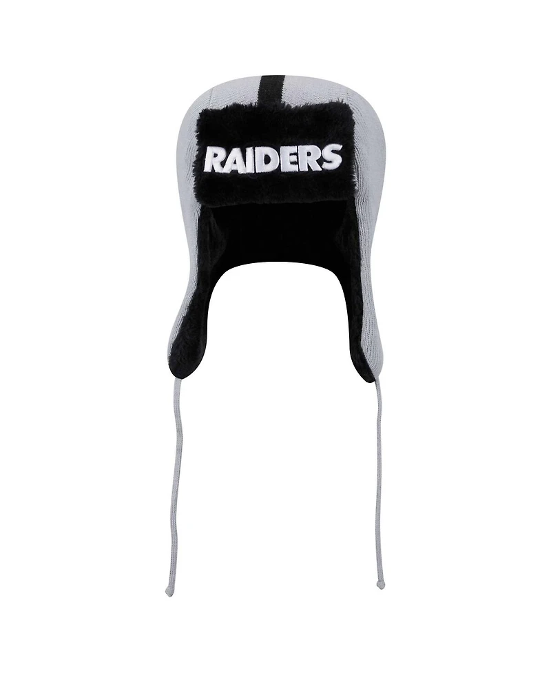 New Era Men's Silver Las Vegas Raiders Helmet Head Trapper Knit Hat
