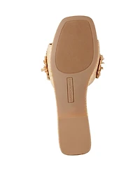 Bandolino Women's Marcell Flower Raffia Flat Slide Sandals