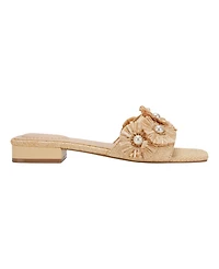 Bandolino Women's Marcell Flower Raffia Flat Slide Sandals