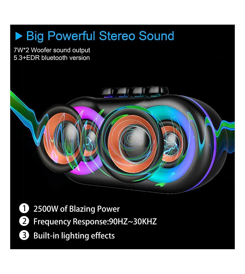 Toptech Braze-6 Bluetooth Speaker, Dual 3" Woofers, Led Lights