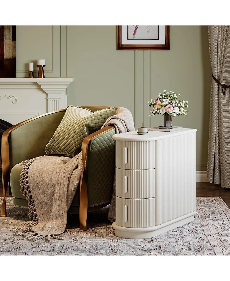 Tribesigns Solid Wood End Table, 3-Drawer Modern Sofa Side Narrow Chair Table Slim Nightstand for Living Room, Bedroom, Finished Back, No