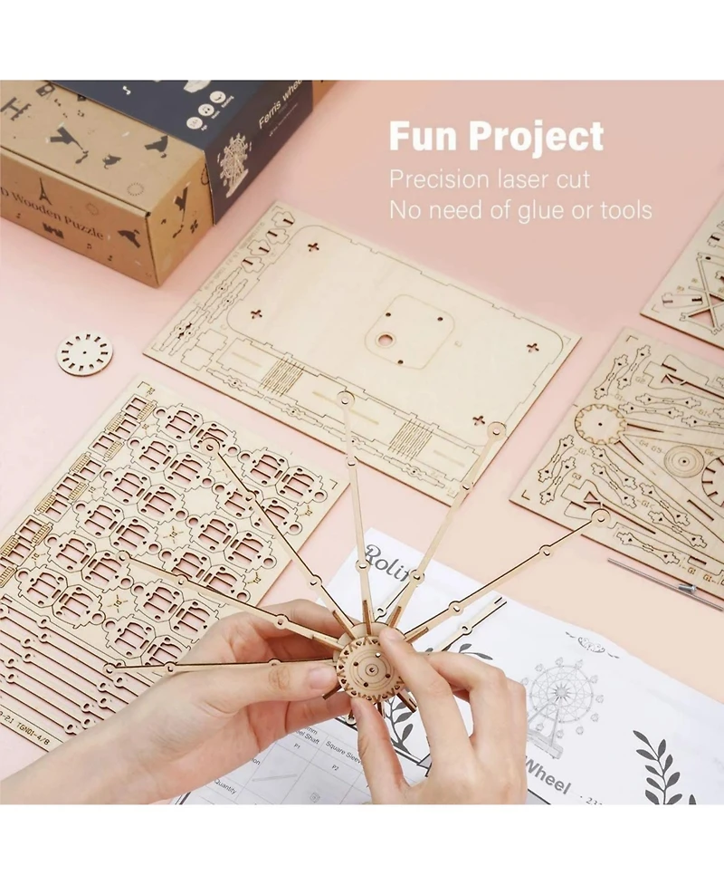Robotime 3D Wooden Puzzle Stagecoach Model Model Kits Diy Cars Toy Gifts, Beige, 11"4"13.3"