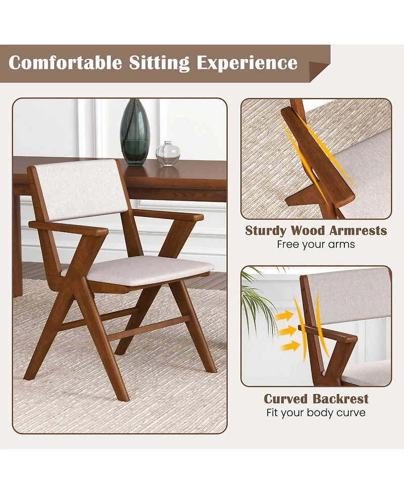 Gymax Wooden Dining Chair Set of 4 w/ Rubber Wood Frame Padded Seat & Back Armrests