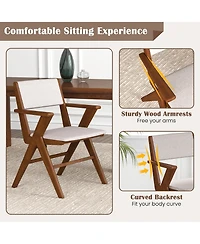 Gymax Wooden Dining Chair Set of 4 w/ Rubber Wood Frame Padded Seat & Back Armrests