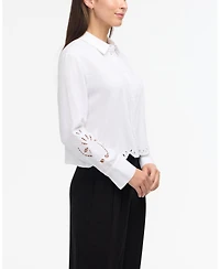 Ellen Tracy Women s Cropped Shirt with Embroidery