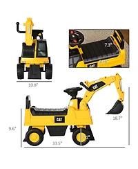 Aosom Cat Licensed Excavator Ride-on Toy for Kids w/ Manual Shovel,