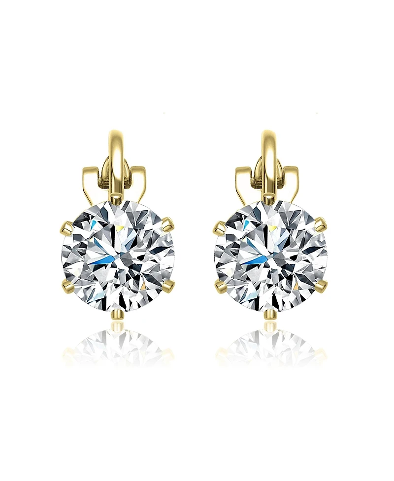 Sterling Silver 14k Gold Plated Cubic Zirconia Solitaire Drop Stud Earrings