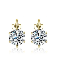 Sterling Silver 14k Gold Plated Cubic Zirconia Solitaire Drop Stud Earrings