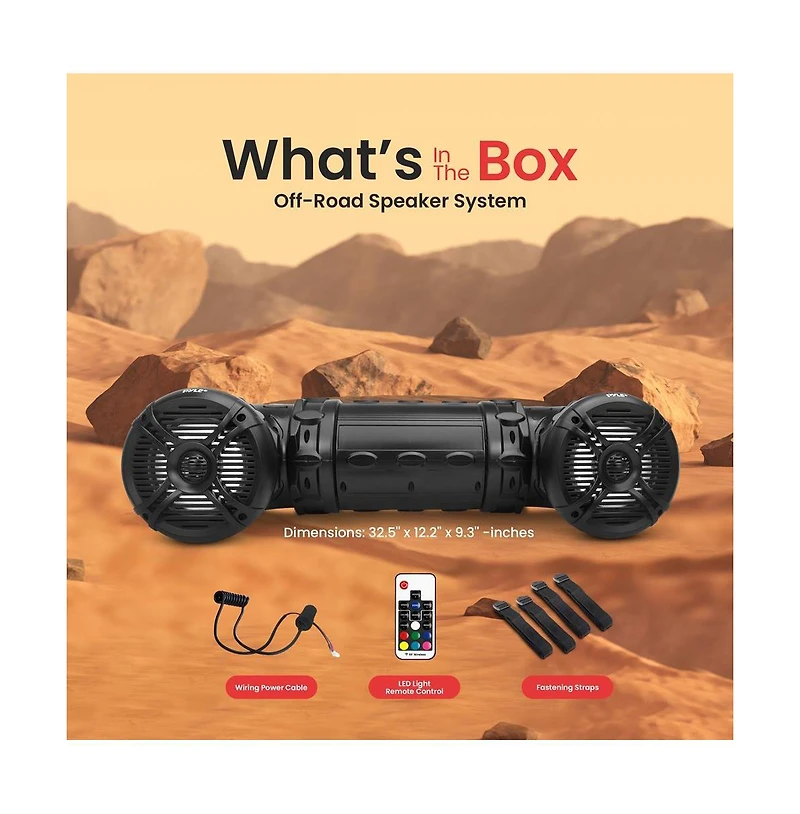 Pyle 8'' Waterproof Marine Bluetooth Speaker System with Led Lights, 1000W