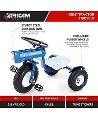 Tricam Ol' Blue Tractor Tricycle, 22" Steel Toddler Bike Kids Ride On Toy